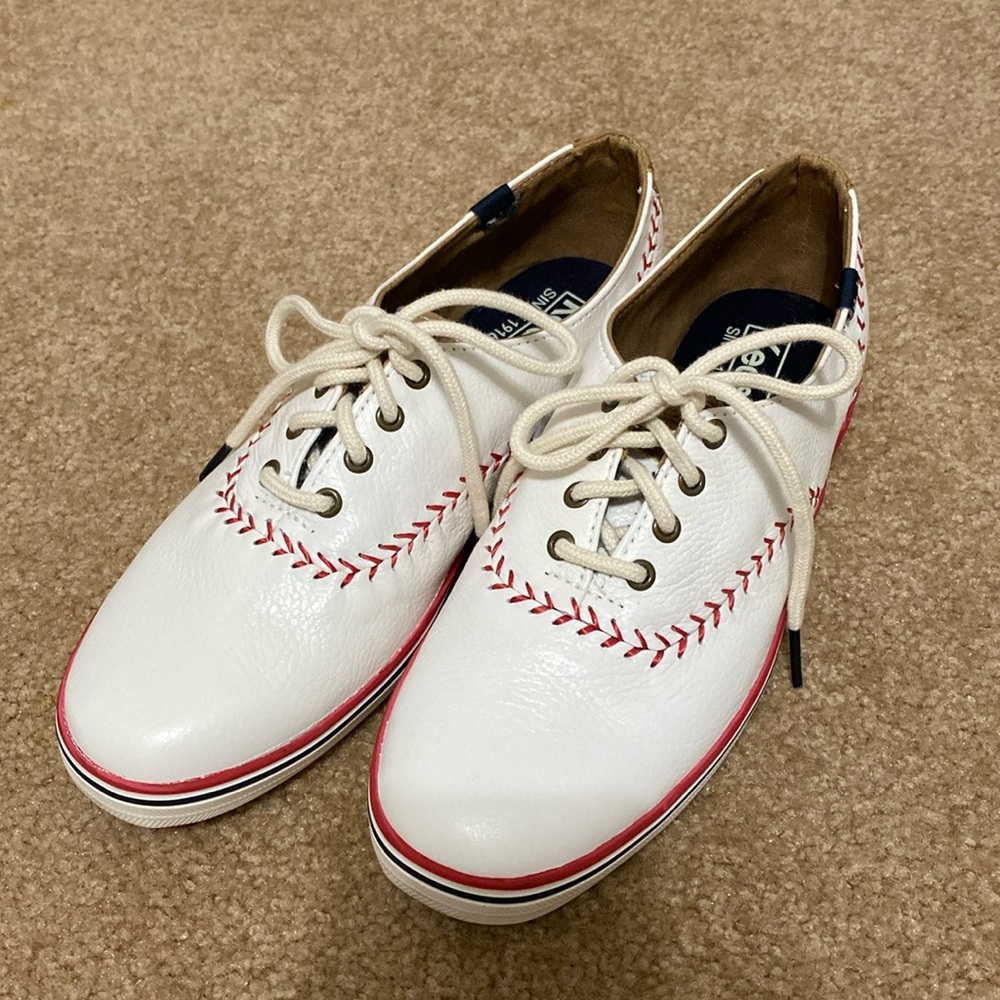 NWOT Keds Champion Pennant Leather Off White Baseball Sneakers, WMNS SZ 7